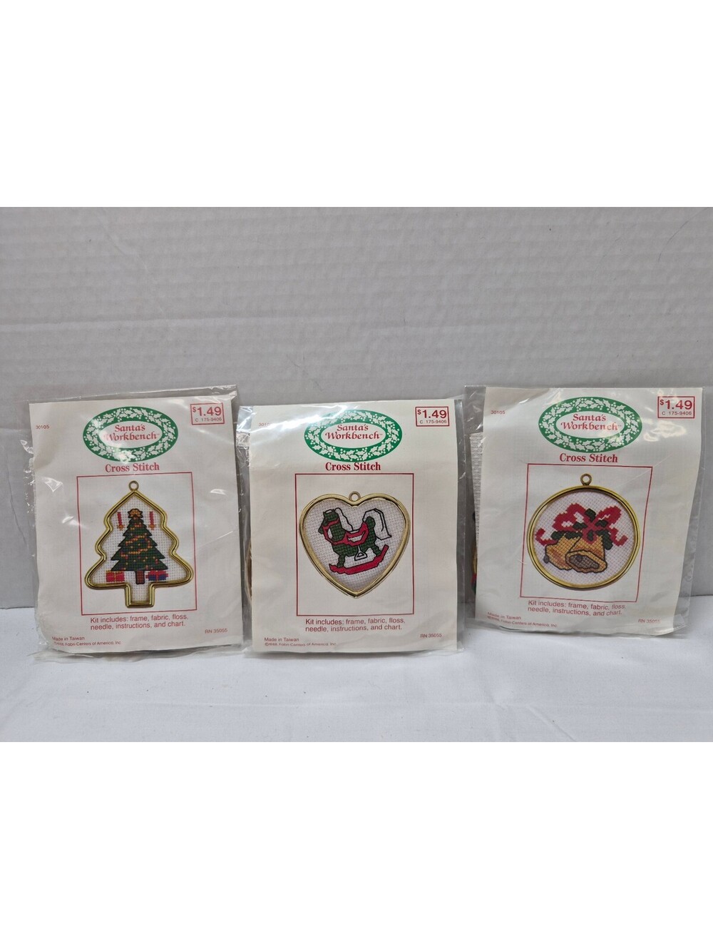 Vtg Set of 3 Vintage Santa's Workbench Cross Stitch Kits J126